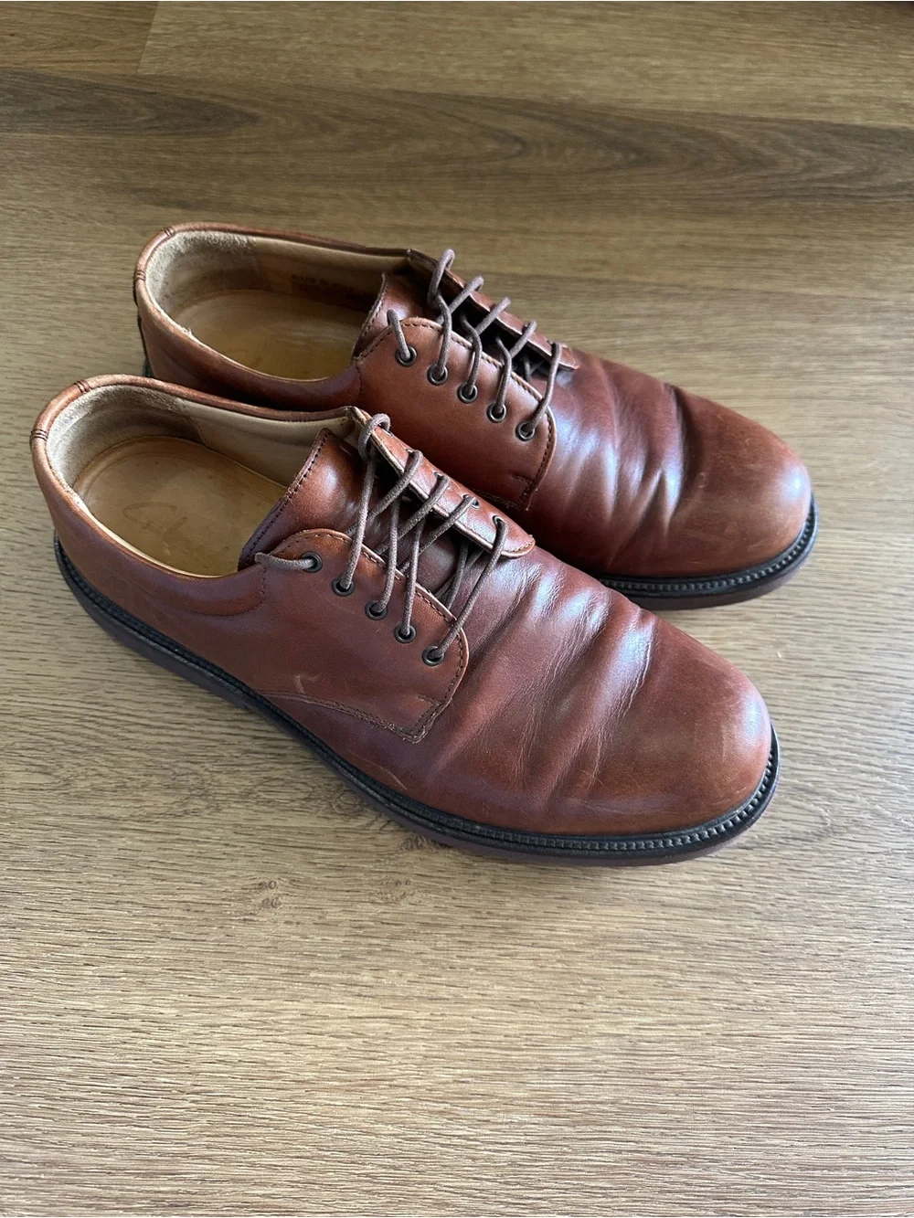 Vintage Clarks Made in Italy Leather Oxfords Brown Dress Shoes 9.5M 1999